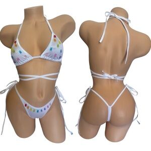 Sexy & fun  White Bikini with Multicolor 3d gummy bear  Details